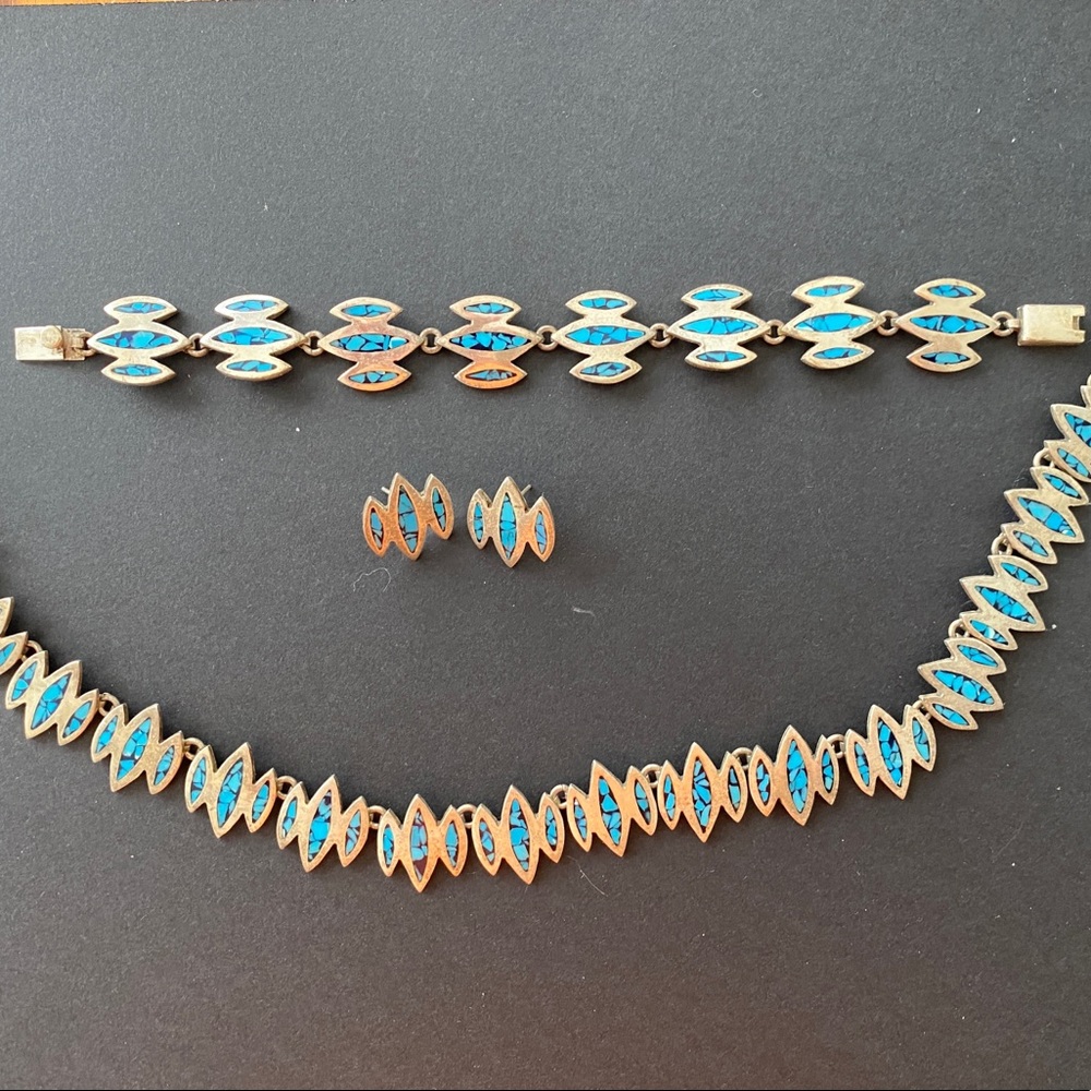 Handmade by AZ Native Americans; Sterling Silver & Turquoise; 3-piece set